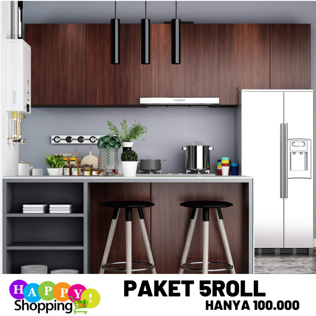 PROMO PAKET 5 ROLL WALLPAPER STICKER DINDINGMOTIF KAYU COKLAT DAN MERAH GH052 GH051