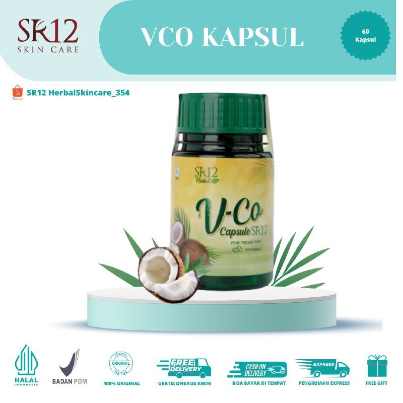 

V-CO Capsule SR12 isi 100 Virgin Coconut Oil VCO Kapsul Untuk Kesehatan