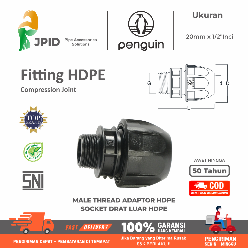 Fitting HDPE Male Thread Adaptor 20mm x 1/2"