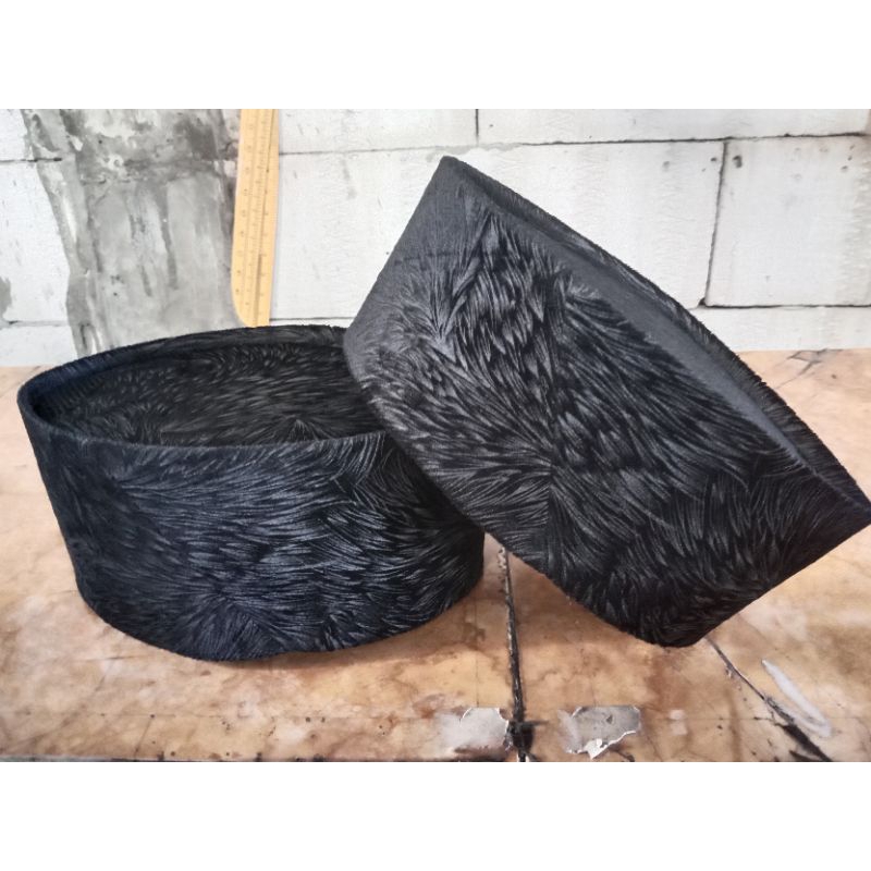 SONGKOK MOTIF BULU HITAM tinggi 5,6,7,8,9 dan 10 cm