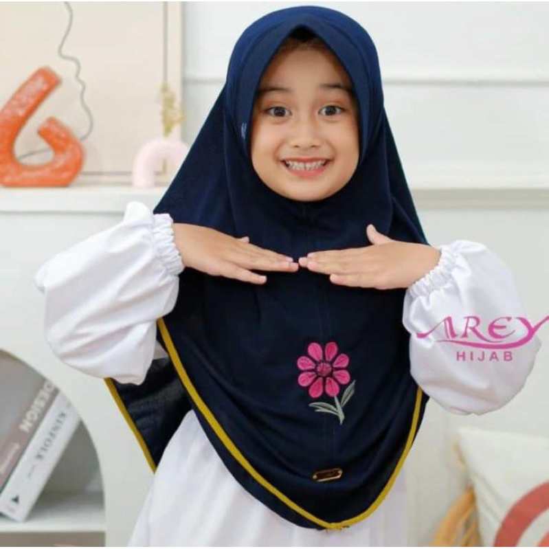 HIJAB INSTAN TIARA KIDS ORI AREY | BORDIR DEPAN BUNGA