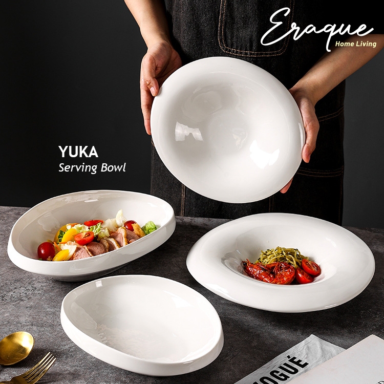 Yuka Serving Bowl / Mangkok Saji Makan Lauk Salad Ikan Oval Putih Omakase Restoran Cafe Mewah Aesthe