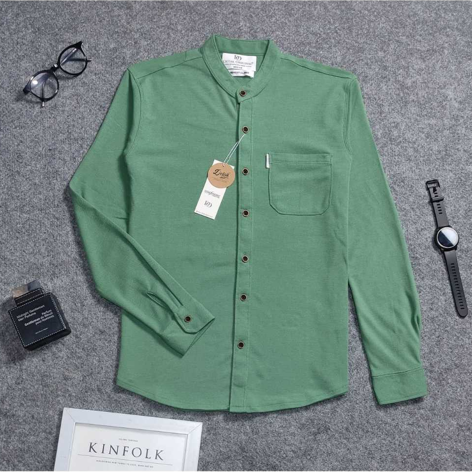 Detak Original Shanghai Kemeja Polos Pria Lengan Panjang Kerah Sanghai Pique Premium Sage Green