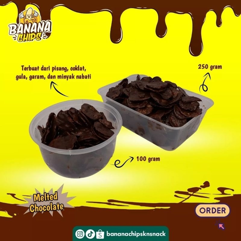 

KERIPIK PISANG MELELEH LUMER VARIAN RASA COKLAT UKURAN 100GR DAN 250GR