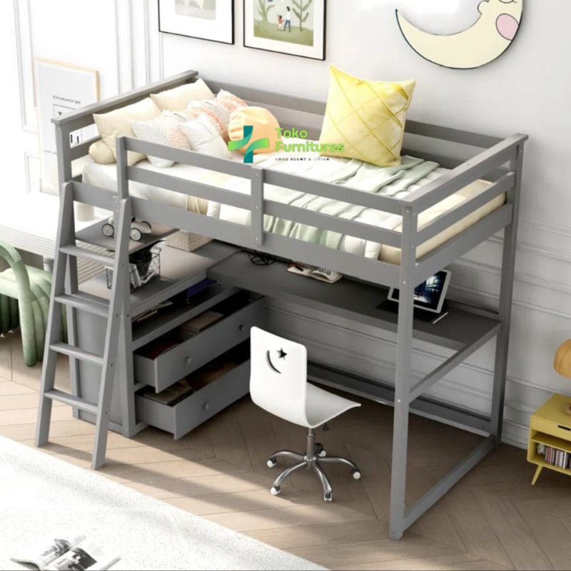 LYODRA Bunk Bed Multifungsi / Rangka Tempat Tidur Tingkat Minimalis Kayu