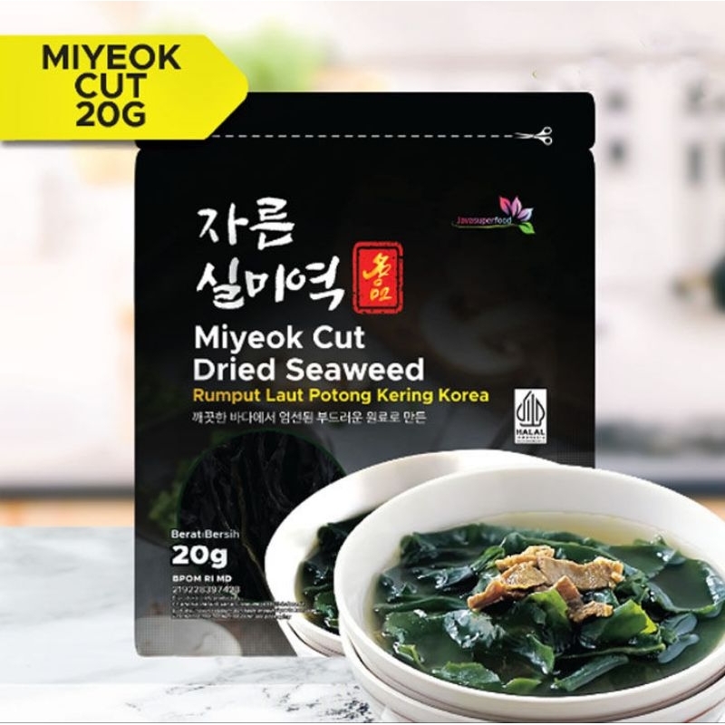 

Java Super Food Miyeok Cut Dried Seaweed 20gr/10gr Rumput Laut Potong Wakame Kering Halal