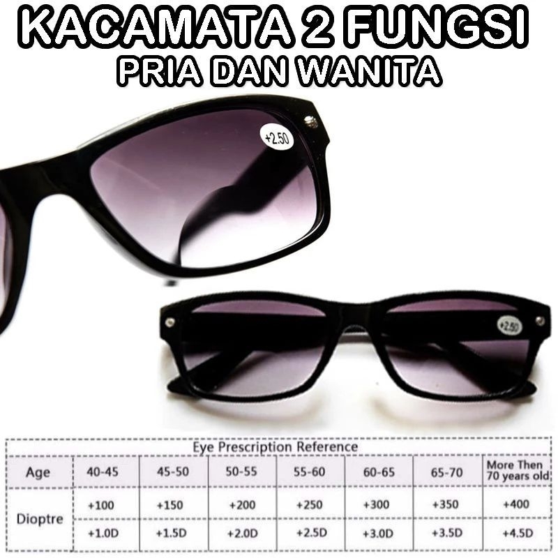 Kacamata Plus Daubel Fungsi Baca Dan Jalan Lensa Hitam Gradasi