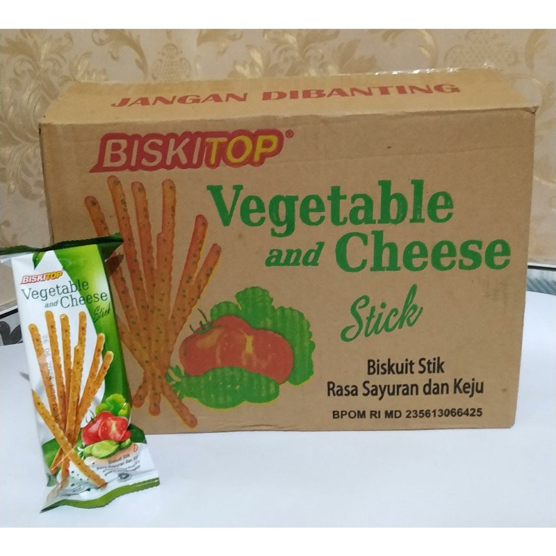 

BISKITOP - (1 DUS) VEGETABLE STICK 50g Biskuit Anak Snack Cemilan Murah Sayuran Keju Biscuit Asin