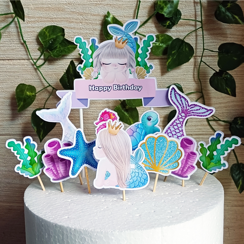 Toper Putri Duyung Custom Nama untuk Hiasan Kue Ulang Tahun / Ultah Anak Karakter (Topper Cake Merma