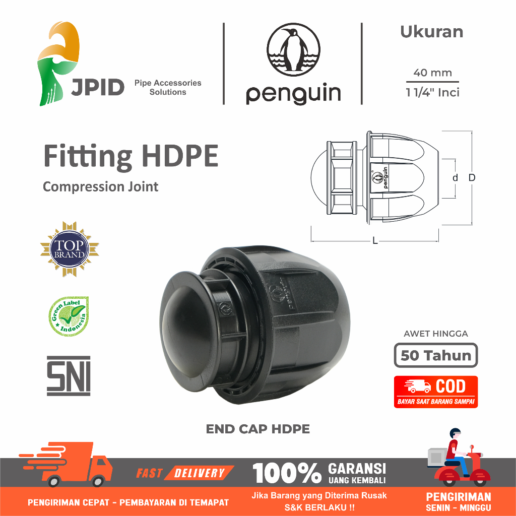 Fitting HDPE End Cap / Dop HDPE 40mm ~ 1 1/4"