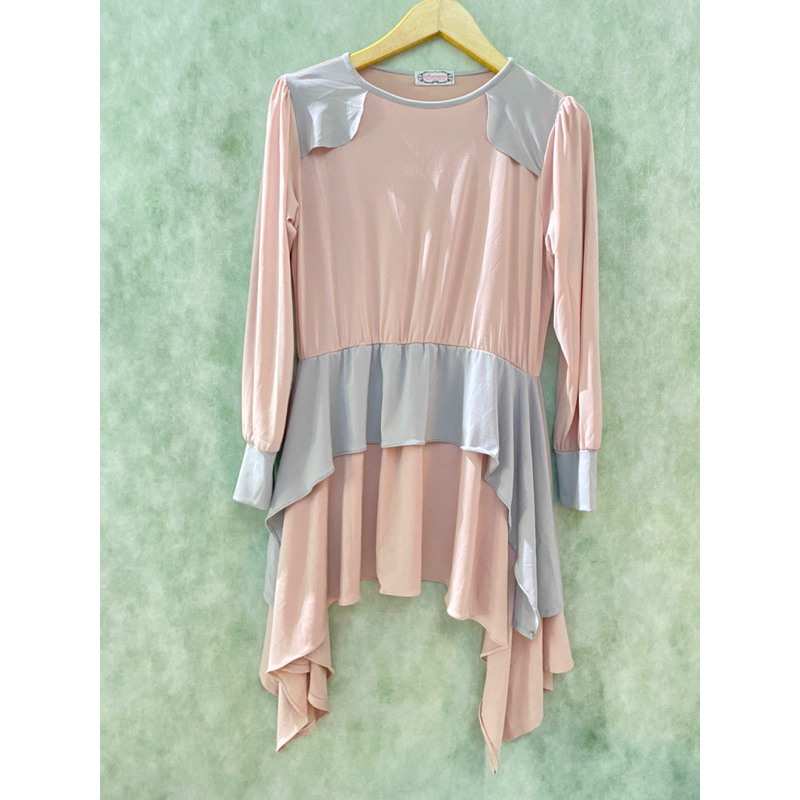 Preloved/Thrift Tunik blouse Pink abu-abu shenaora boutique Korean Style