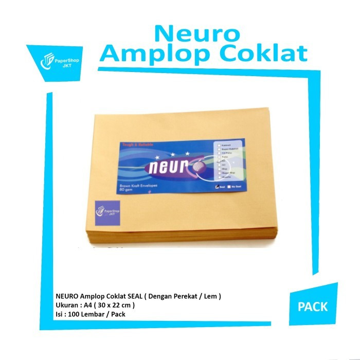 

Amplop Coklat A4 Seal ( 30 x 22 cm ) Neuro (Ada Perekat)(Pak isi 100 lembar)