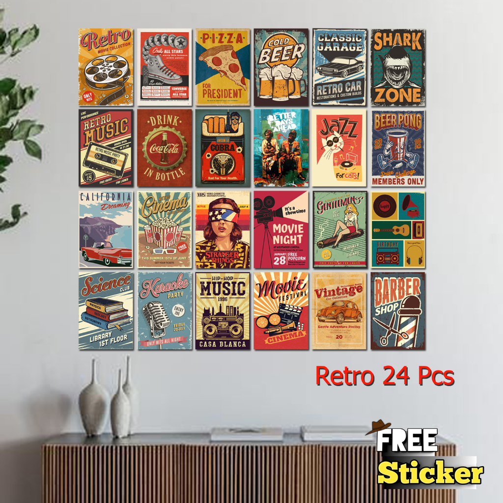 [24 Pcs] Poster Dinding Asthetic Retro / Poster Dinding Retro / Poster Dinding Vintage