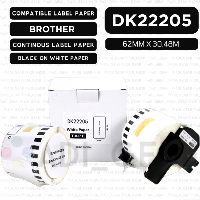 

COMPATIBLE LABEL PAPER BROTHER DK-22205 - 62MM X 30.48M - QL-500 QL-820NWB QL-1050 QL-1100