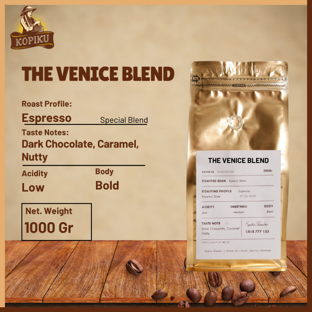 

Biji Kopi Bubuk The Venice Blend Arabika KI Honey Robusta Temanggung Grade 1 Coffee Roast Beans Espresso 1000 gram