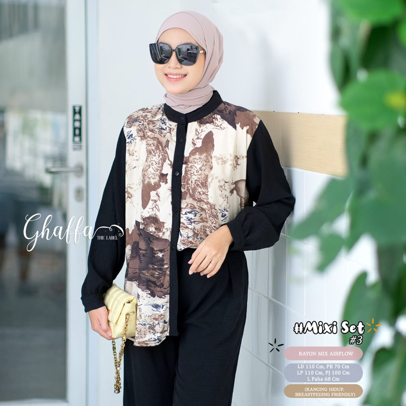 Ghaffa Mixi One Set Wanita Setelan Wanita Rayon Mix Airflow Kekinian Muslimah
