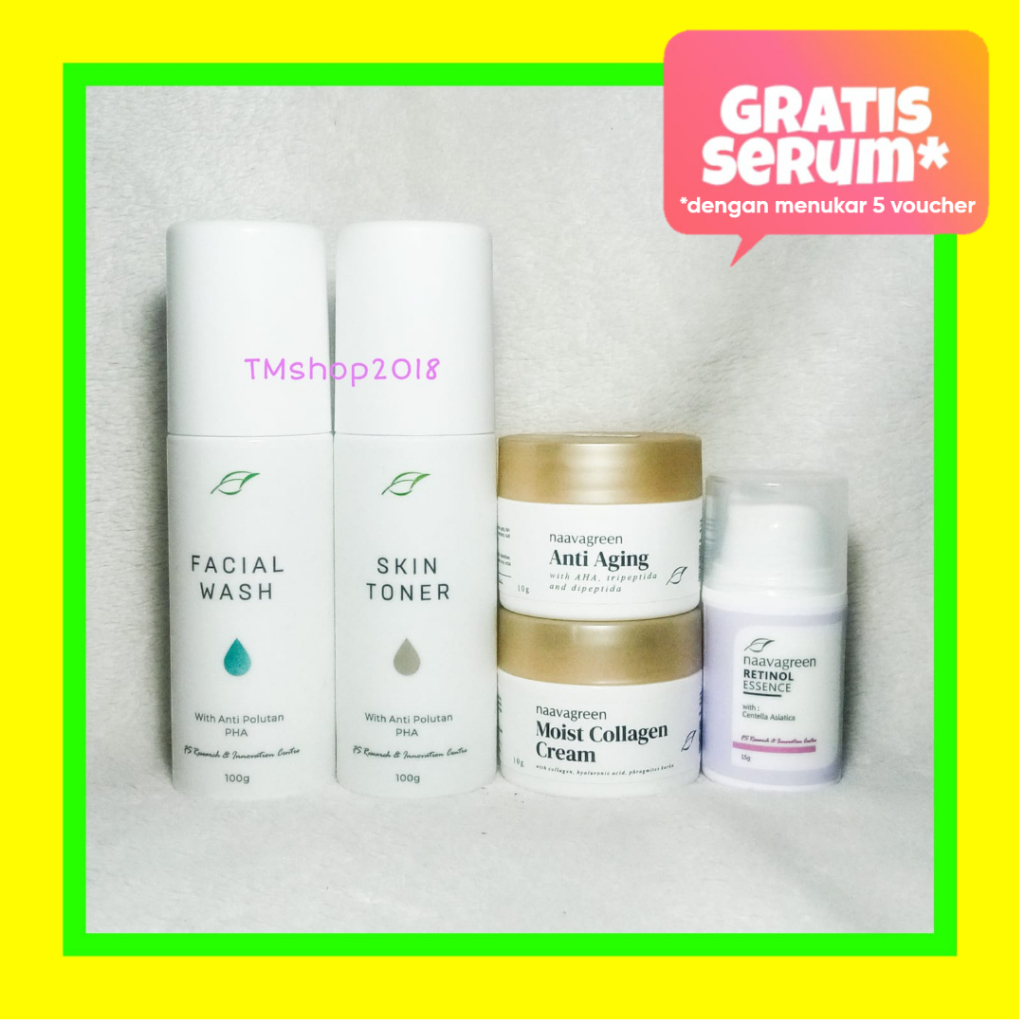 Naavagreen Paket Anti Aging (fw,toner,aa,collagen,retinol) by dr Fredi Setyawan Original Skincare An