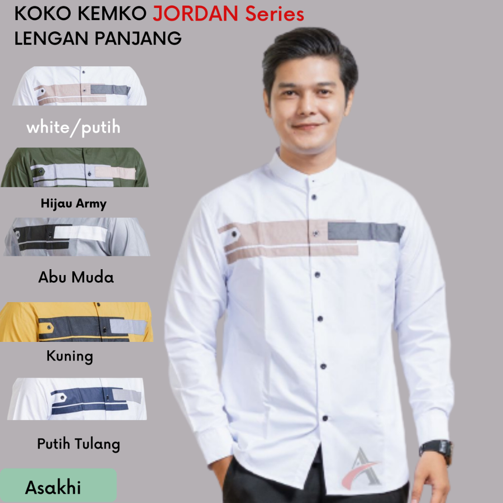 Baju Koko Lengan Panjang Dewasa Pria Keren Viral Modis Motif Jordan Slim Fit M L XL Baju Muslim Pria