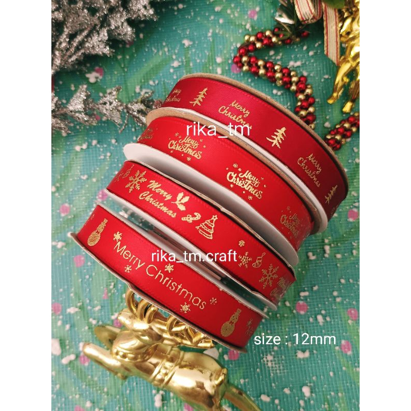 

Pita Satin 12mm Tema Natal - Pita Merah sablon Merry Christmas