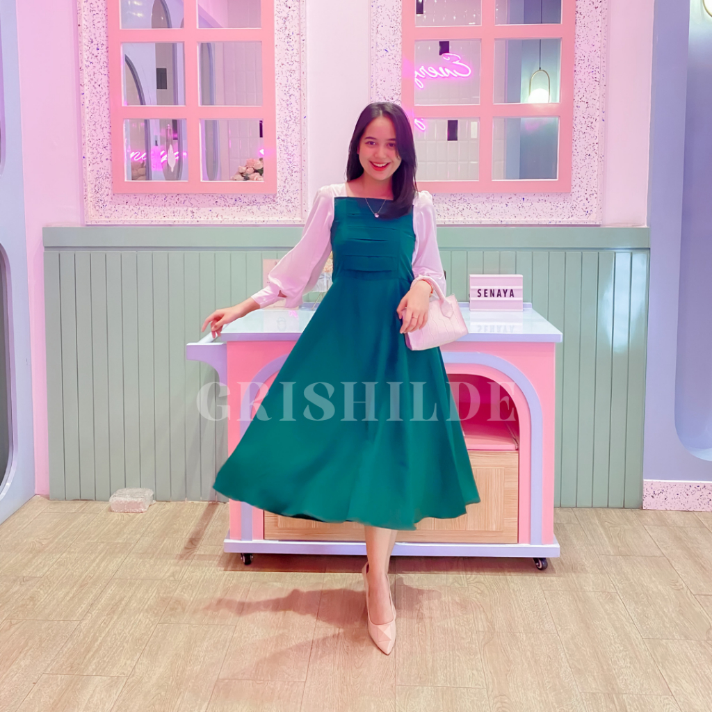 ALANZA Dress Sabrina Korean Style Jumbo Wanita Dres Big Size Gaun Casual A Line Lengan Panjang Overs