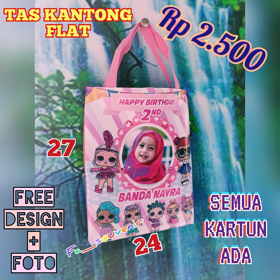 

tas ultah flat / souvenir / hampers / godiebag ( TANPA LEBAR SAMPING ) MIN 0RDER 20 PCS. tas ulang tahun bingkisan snack