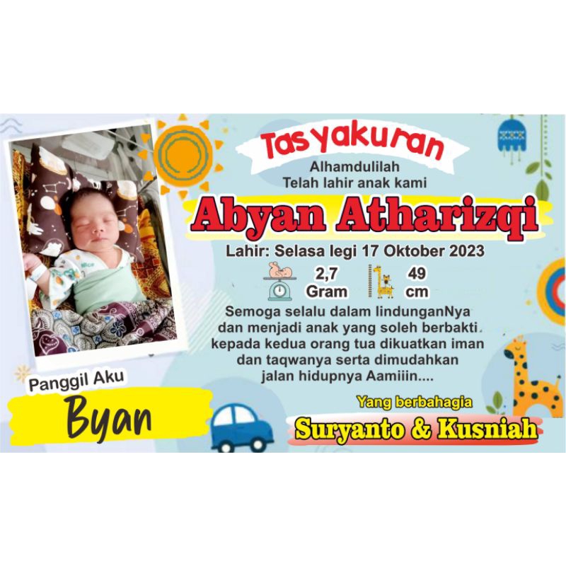 

stiker tasyakuran kelahiran nama bayi bisa pakai foto anak