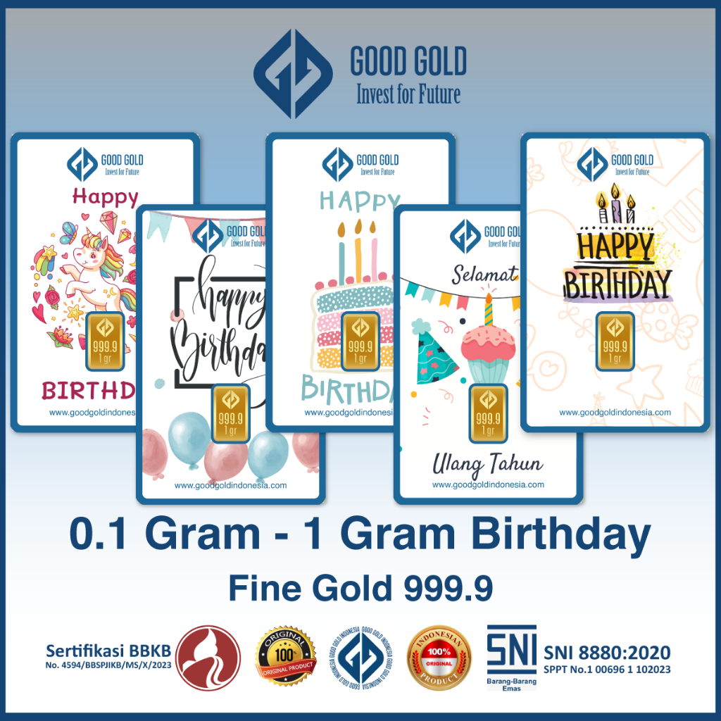 Logam Mulia Good Gold 0.25 Gram edisi Birthday/ Emas Batangan Good Gold seri Ulang Tahun