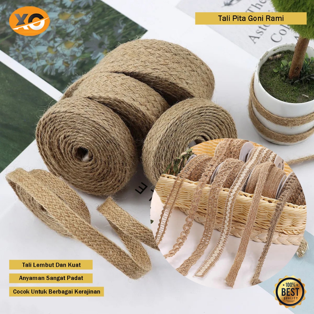 Pita Tali Goni Serat Alami Tali Rami Anyaman Padat Kerajinan Tangan