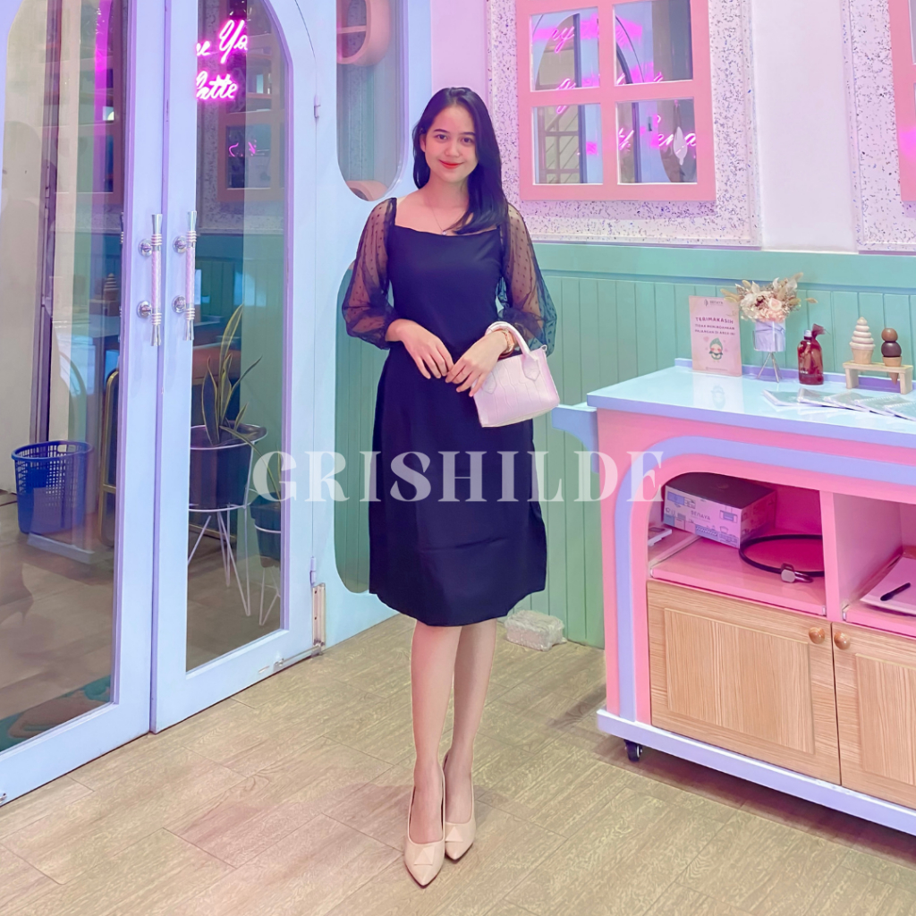 KANA Dress Sabrina Korean Style Jumbo Wanita Dres Big Size Gaun Casual A Line Lengan Panjang Oversiz