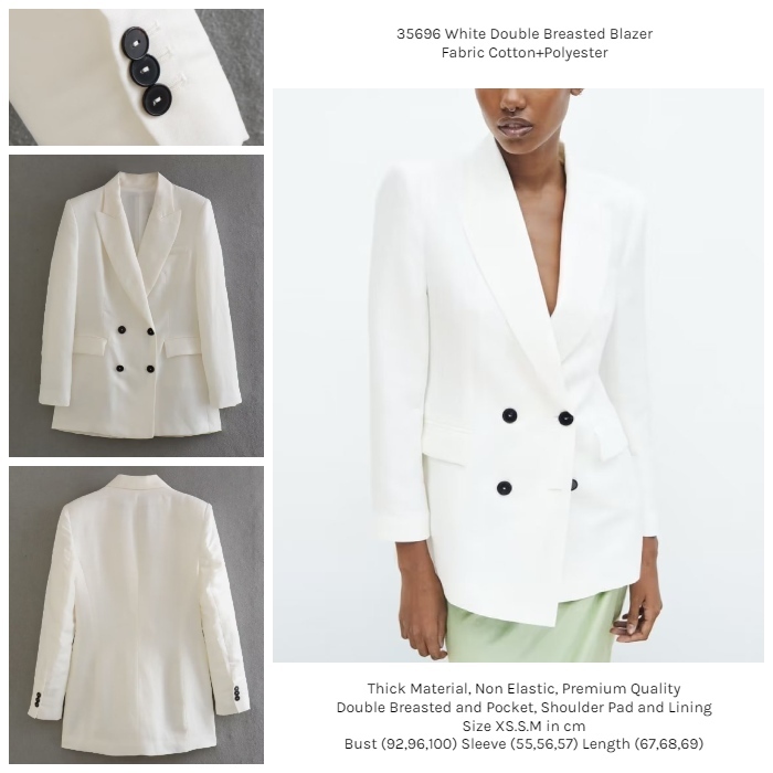 35696 Blazer Putih Kantoran Wanita White Double Breasted Blazer