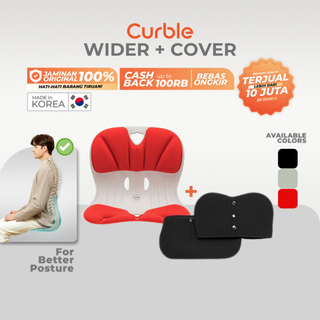 Curble Posture Chair Wider - Bundling Cover (Chair Red &amp; Cover Black)