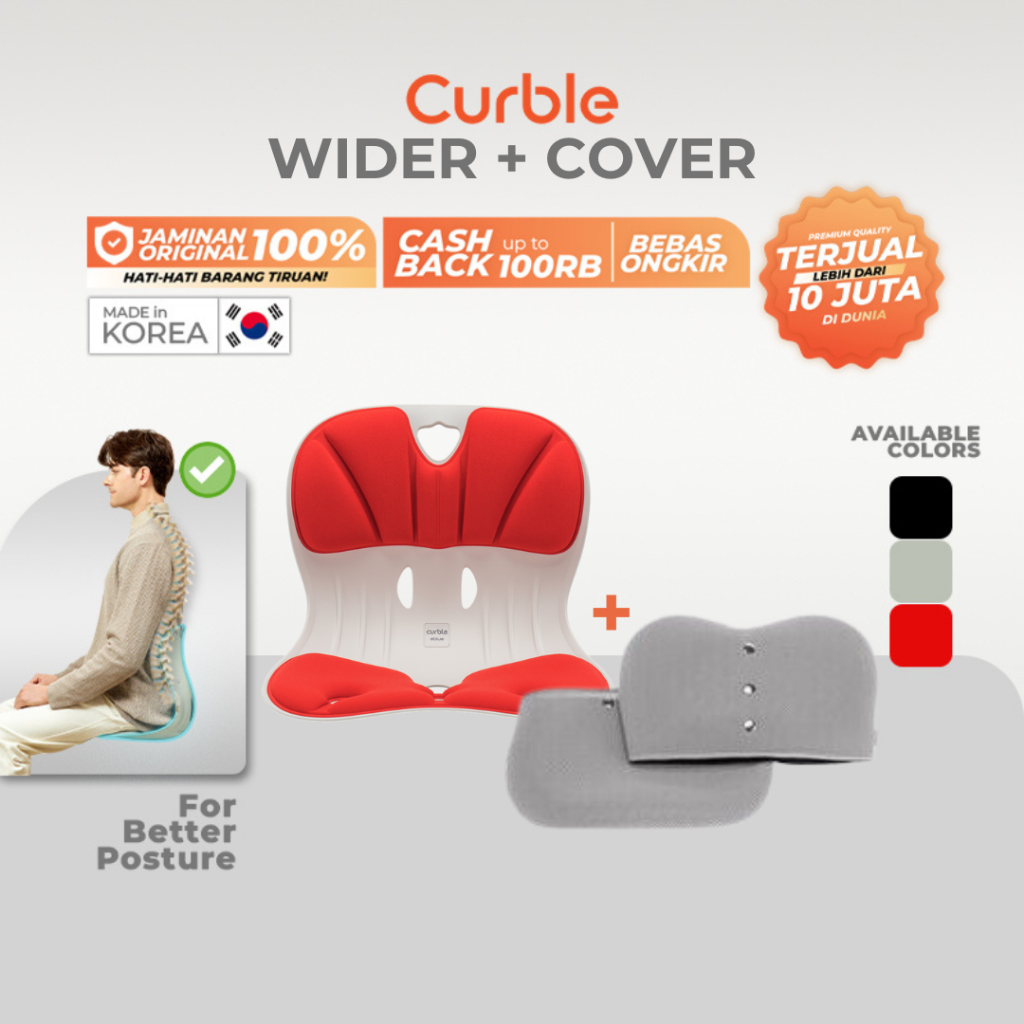 Curble Posture Chair Wider - Bundling Cover (Chair Red &amp; Cover Grey)