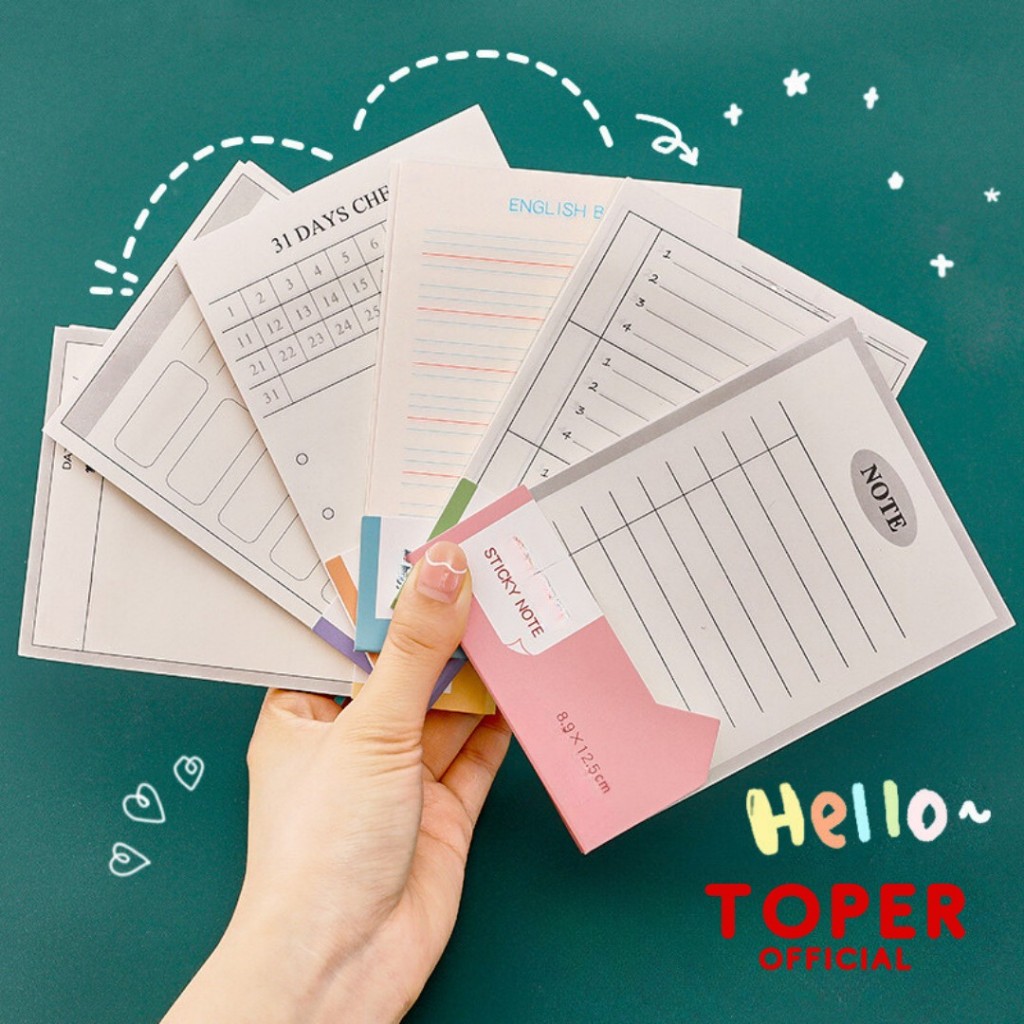 

TOPER Sticky Notes Isi 50 Lembar Lucu Memo Daily Use Cute Model Buku Aesthetic Estetik Kertas Catatan Tempel