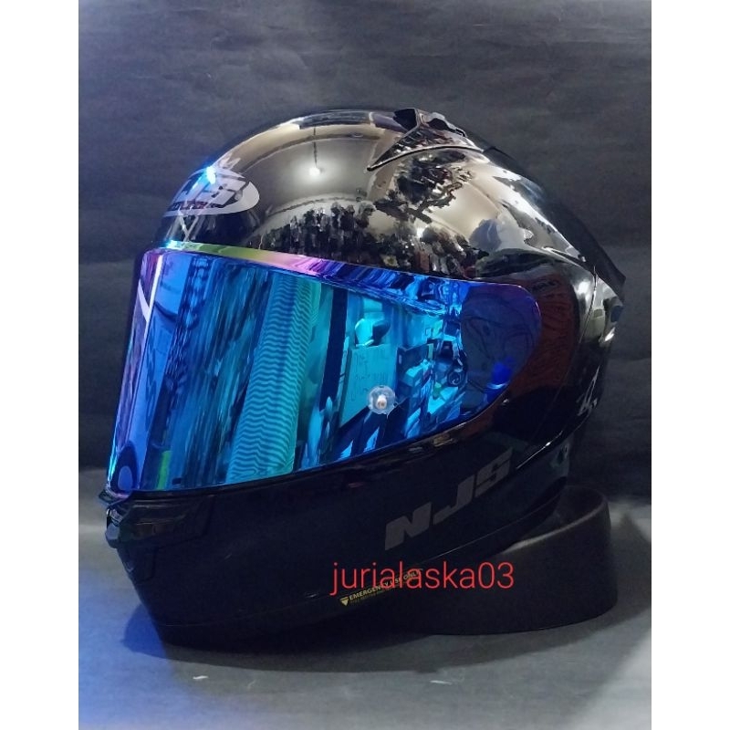 HELM NJS ZX-1R POLOS BLACK KACA IRIDIUM  | HELM FULL FACE