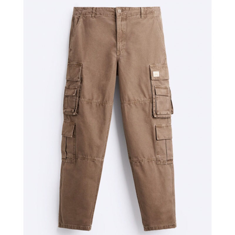ZARA Men Utility Cargo Trousers Celana Panjang Pria Brown