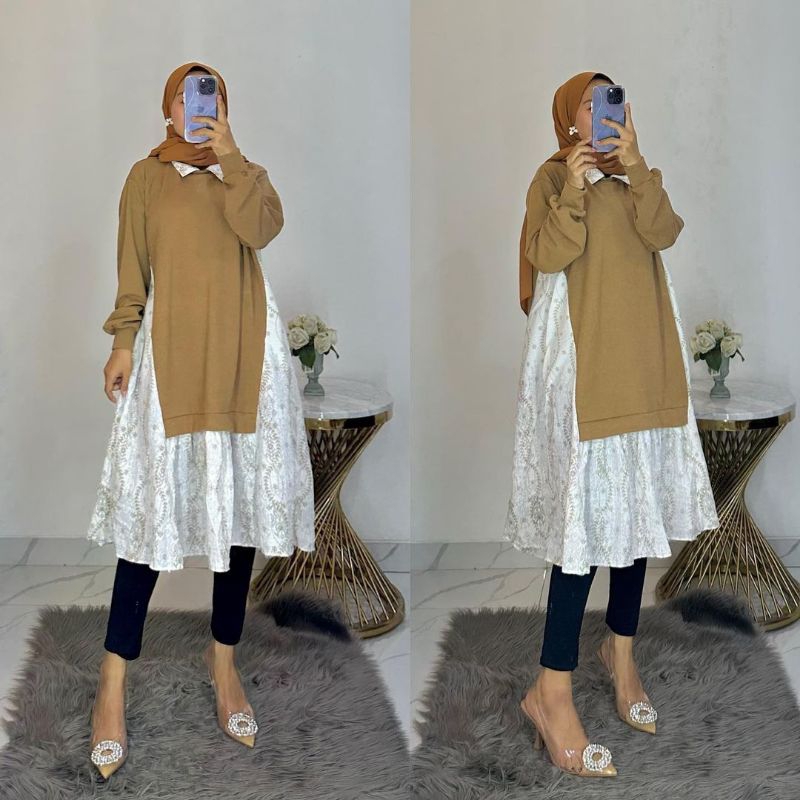 Tunik Terbaru / Atasan Terbaru / Baju Kondangan / Long Tunik Kenit / Midi Dress Wanita Knit X Katun 