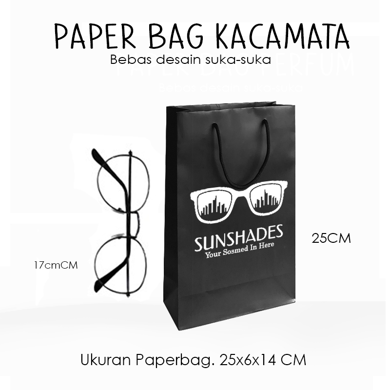 

(+SABLON) Paper Bag Kacamata Size Mini 25x6x14 CM / Paper Bag Polos Bebas Desain / Paperbag Kado Warna Hitam packing olshop souvenir