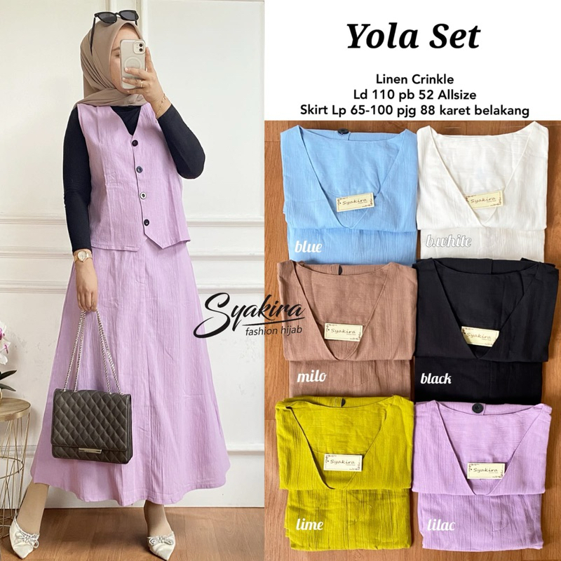 (READY STOCK) YOLA SET - Setelan Rok Vest Bahan Linen Crinkle Syakira