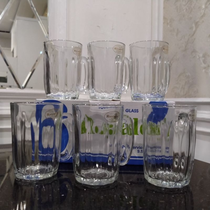 2 Size Mug Royalex FM360 & FM300 Set Isi 6 Pcs Tempered Glass Mug Gelas Jadoel