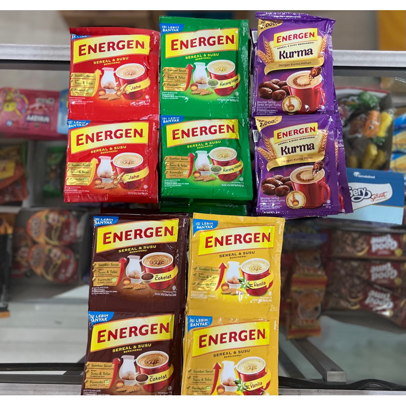 

Energen Coklat/ Vanilla/ Kurma/ Jahe/ Kacang Hijau isi 10