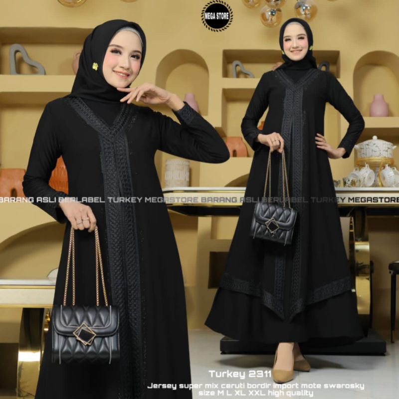 Turkey 2311 by mega store / gamis abaya hitam polos / gamis arabic / gamis abaya turkey