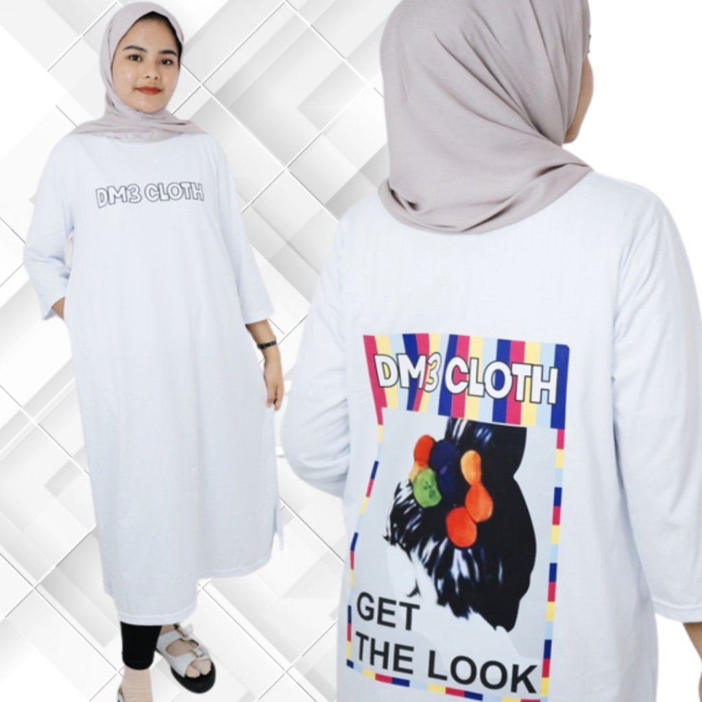 Gamis Kaos Import jumbo Dm3 Midi Dress Bahan Kaos Katun Combed 24s Aplikasi Sablon Ukuran S M L XL X