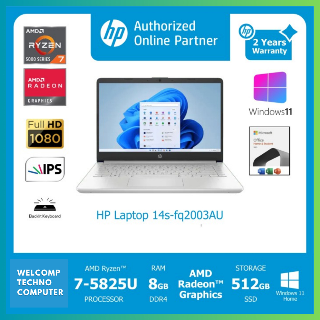 LAPTOP HP 14s-FQ2003AU RYZEN 7-5825U 8GB 512GB 14" FHD IPS OHS W11