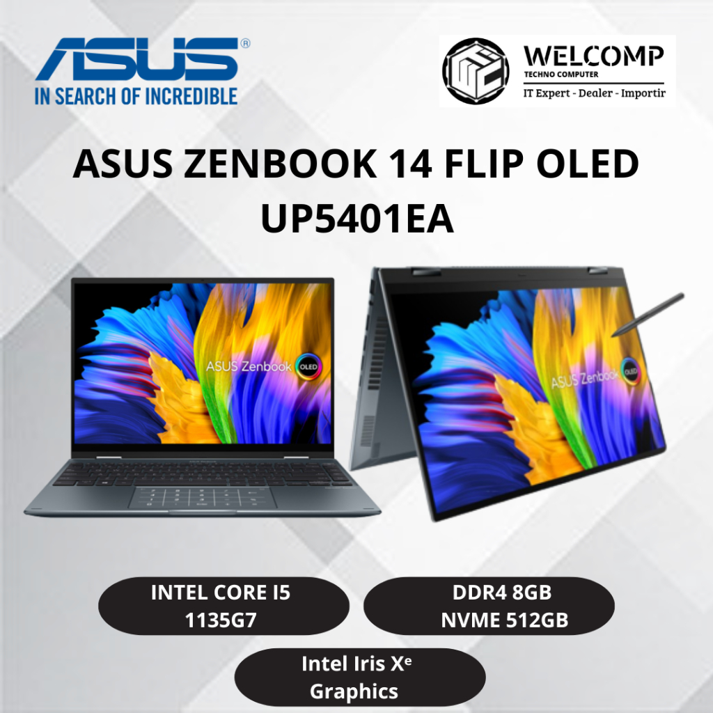 Laptop Asus Zenbook 14 Flip UP5401 i5-1135G7 & I5-12500H / 8GB/ 512GB/ 14" OHS W11 Bergaransi Resmi