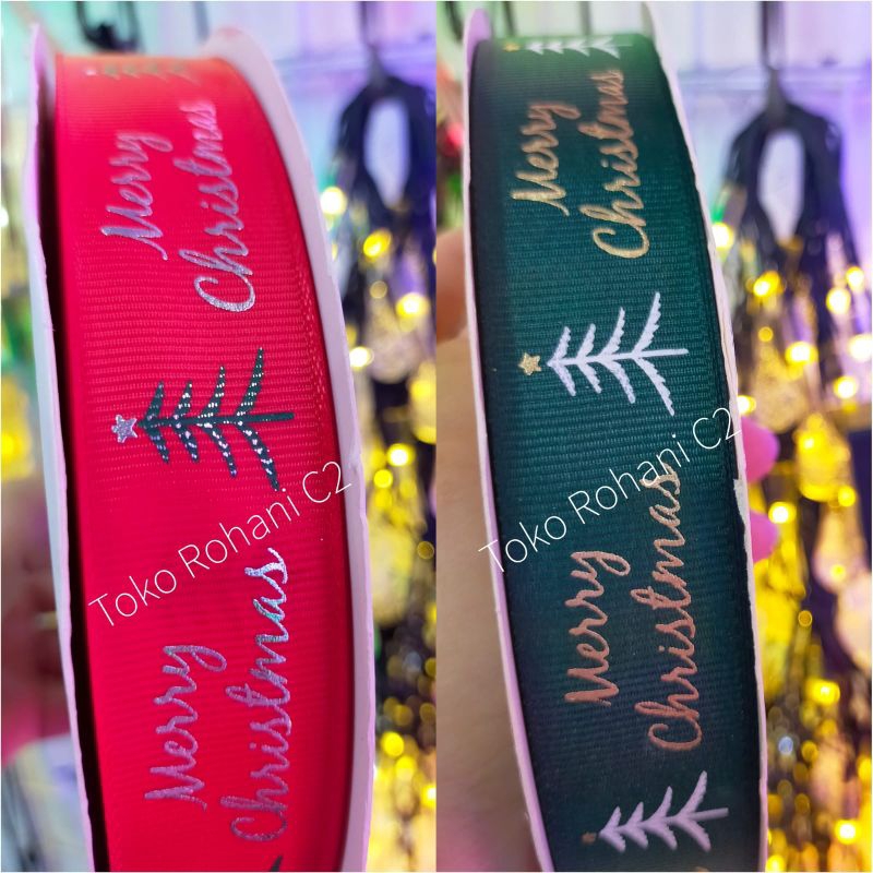 Pita Natal Roll Meteran Merry Christmas Pohon 2.5cm L29/5 - Hiasan Natal - Dekorasi Natal - Pita Nat