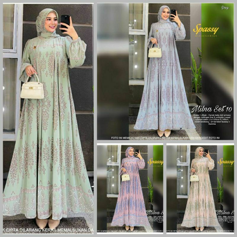 READY GAMIS DRESS MILNA SET #10 SETELAN HIJAB JILBAB CERUTY BABYDOLL TERBARU KONDANGAN PESTA KEKINIA