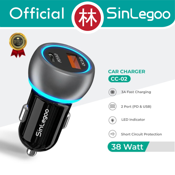 Sinlegoo CC-02 Car Charger Fast Charging 3A 38W PD QC 2 Ports Type C
