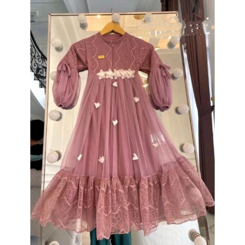 Gamis anak perempuan terbaru motif bunga usia 3-15tahun model princes terlaris bahan brokat Hitam ti