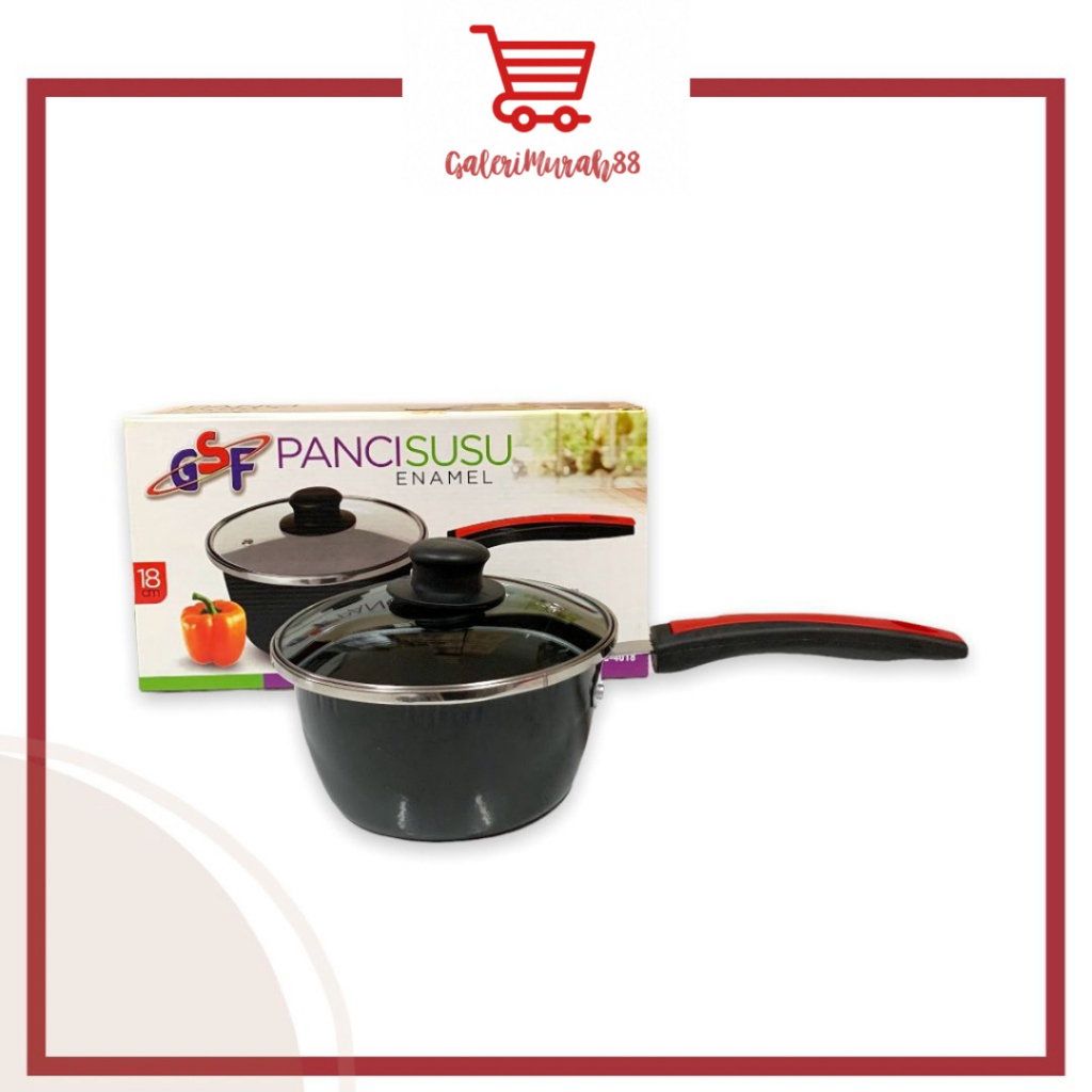Panci Susu GSF 4018/PANCI SUSU ENAMEL TUTUP KACA 20cm 4020 / SAUCE PAN ENAMEL GSF G-4018