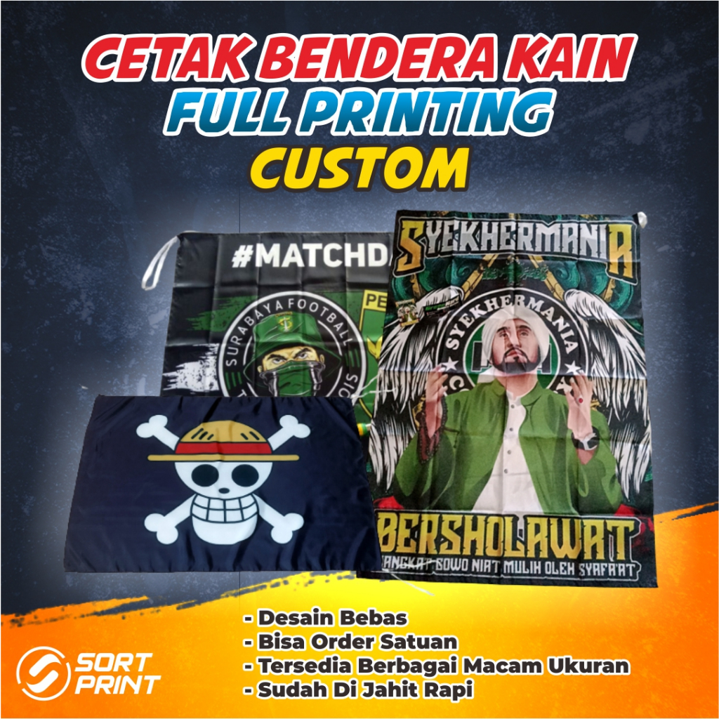 Custom Cetak Bendera Kain, Cetak Bendera Printing, Bendera Suporter, Bendera Organisasi, Cetak Mini 